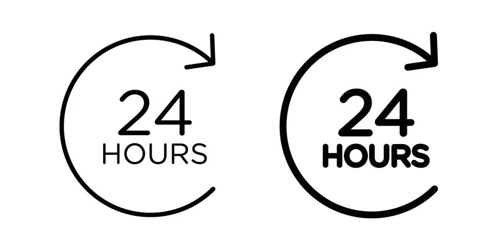 24 hours icon black vector isolated on white Stock Illustration