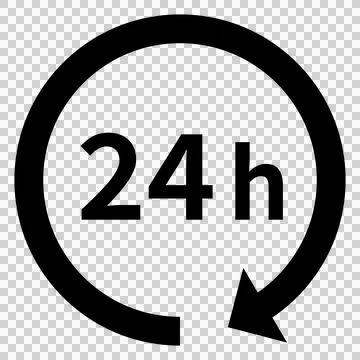 24 hours icon, rotating arrow and the text "24h" Stock Illustration