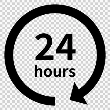 24 hours icon, rotating arrow and the text "24 hours" Stock Illustration