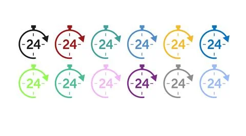 24 hours Icon Set. Stock Illustration