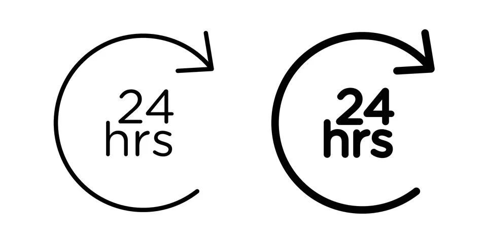 24 hours icon solid, line, and editable vector set. Stock Illustration