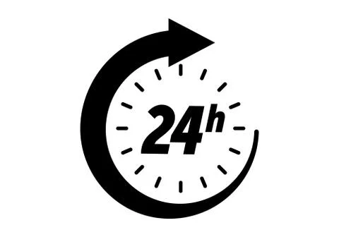 24 hours icon, vector clock open time service or delivery, 7 days a week and  Stock-Illustration