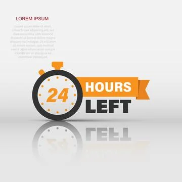 24 hours left icon in flat style. All day business and service vector illus.. Stock Illustration
