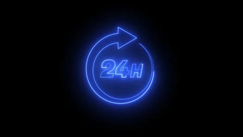 24 Hours Neon Loop Arrow Animation Blue Glowing Circular Refresh Icon Vídeos de archivo 334164173