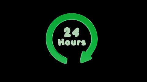 24 Hours Nonstop Icon Animation with Transparent Background Stock Footage 309837145