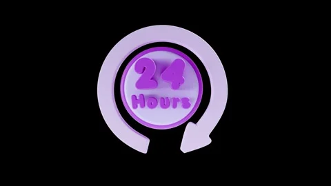 24 Hours Nonstop Icon Animation with Transparent Background Stock Footage 309837148