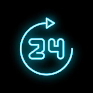 24 hours open neon sign representing constant availability Stock Illustration
