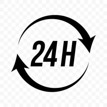 24 hours round clock arrow vector icon. Customer support, delivery and open s Stock Illustration