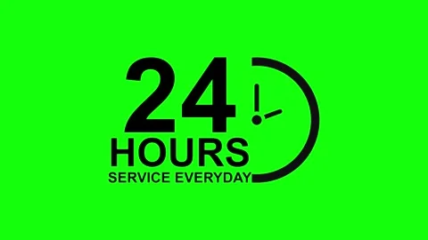 24 Hours Service Clock Animation on Green Screen Video stock 323448802