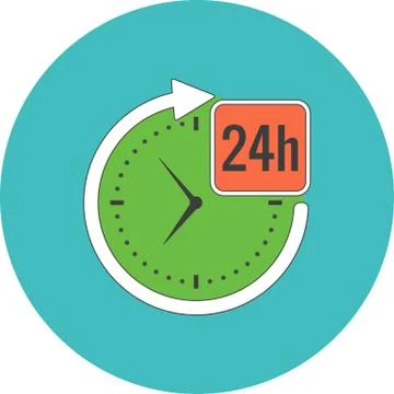 24 hours service concept. Flat design. Stock Illustration