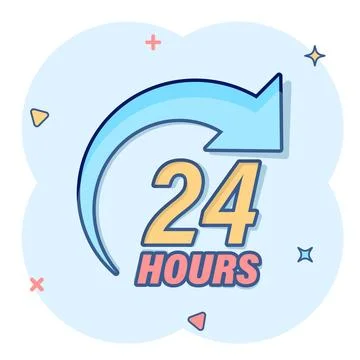 24 hours service icon in comic style. All day business and service cartoon .. 스톡 일러스트