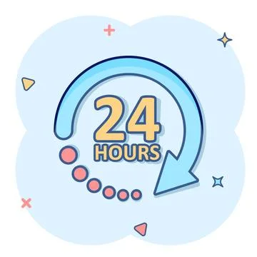 24 hours service icon in comic style. All day business and service cartoon .. 스톡 일러스트