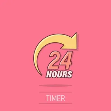 24 hours service icon in comic style. All day business and service cartoon .. Illustrazione stock