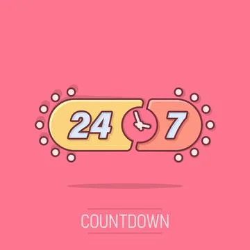 24 hours service icon in comic style. All day business and service cartoon .. 스톡 일러스트