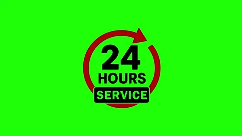 24 Hours Service Text Motion Graphic Animation on Green Screen Background Stock Footage 322721007
