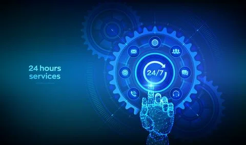 24 hours services. Technical support. Customer service concept. 24-7 support. Stock Illustration