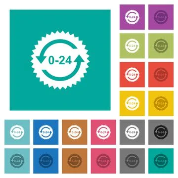 24 hours sticker with arrows square flat multi colored icons Ilustración de archivo