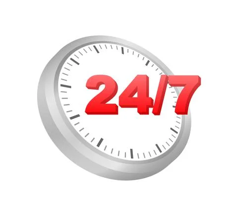 24 hours support in abstract style on white background. Customer service. Onl Stockillustratie