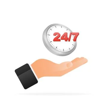 24 hours support in abstract style on white background. Customer service. Online Illustrazione stock