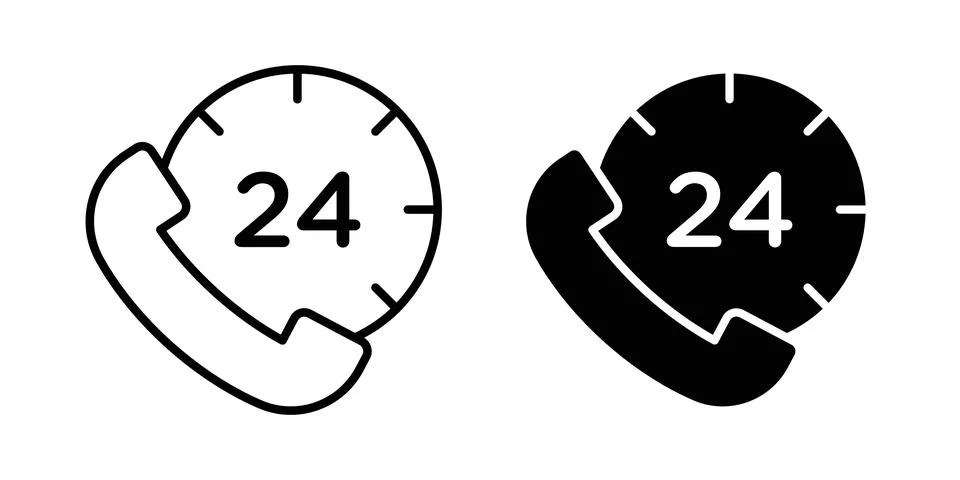 24 Hours Support icon vector symbol in black filled and stroke style Stock Illustration