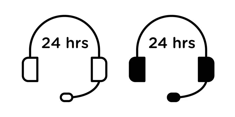24 Hours Support icon vector symbol in black filled and stroke style Stock Illustration