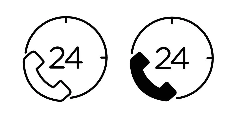 24 Hours Support icon vector symbol in black filled and stroke style Stock Illustration