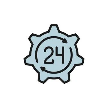 24 hours technical service, support time flat color icon. Illustrazione stock
