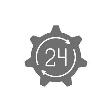 24 hours technical service, support time grey icon. Illustrazione stock