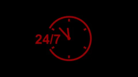 24 hours timer clock icon animation.24 hours 7 days clock timer icon . Stock Footage 312184683