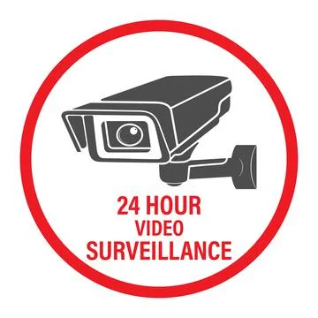 24 hours video surveillance. Vector video surveillance sign with the inscript Stock Illustration