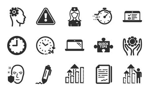 24 hours, Web lectures and Signature icons set. Analysis graph, Employee hand 스톡 일러스트