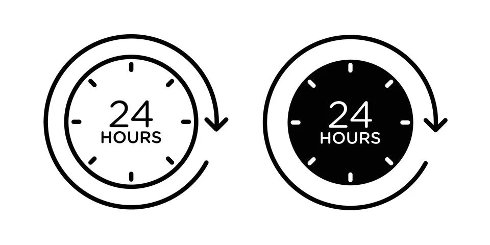 24 Hrs icon thin line and clipart style vector set 스톡 일러스트