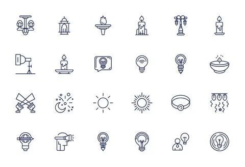 24 Illumination Detail Enhanced Vector Icons in High Resolution Bold Line A.. Stockillustratie