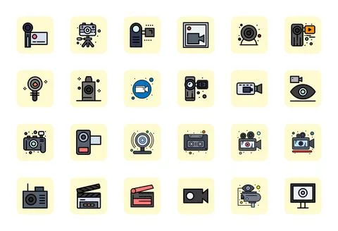 24 LineFilled Pixel Optimized 64x64 Vector Icons from Recording Device Suite Stock Illustration