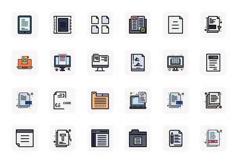 24 LineFilled Vector Icons for Text File in crisp Retina Ready Pixel Aligne.. Stock Illustration