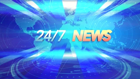 24 News with blue news elements and world map Stock Footage 166370938