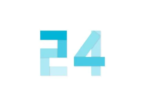 24 number, vector logo, paper cut desing font made of blue color tones .Isola Stock Illustration