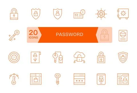24 Password Display Perfect Vector Icons in Retina Ready Thin Line Aesthetic Stock Illustration