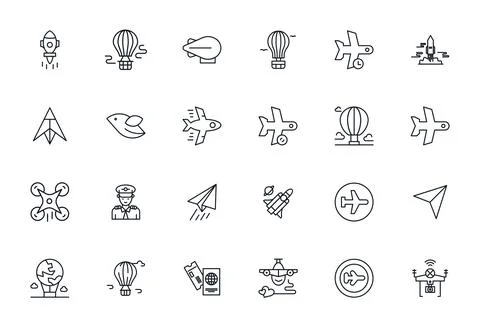 24 Pixel Aligned 64x64 Vector Icons for Flight in elegant Bold Line design Illustrazione stock
