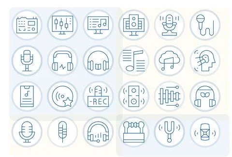 24 Pixel Aligned Thin Line Vector Icons designed for Digital Audio Interface Stock Illustration