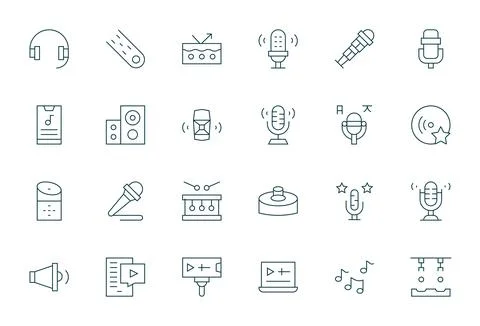 24 Pixel Aligned Thin Line Vector Icons from Audio Collection Stock Illustration