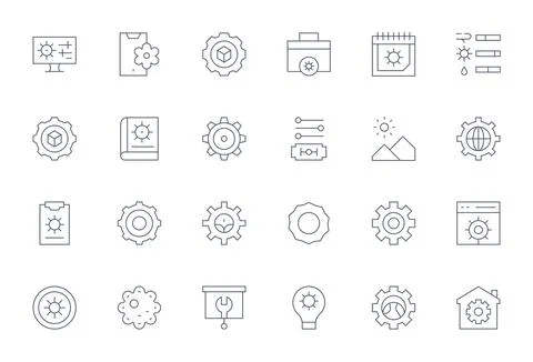 24 Pixel Aligned Thin Line Vector Icons from Adjustments Collection Stock Illustration