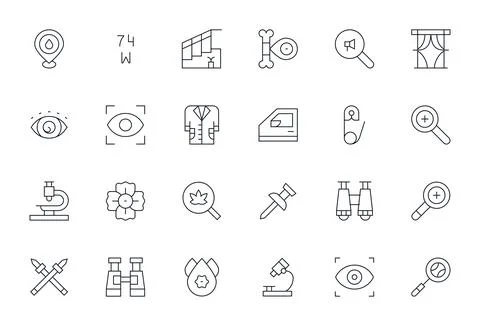 24 Pixel Aligned Vector Icons themed around Detail in 64x64 Thin Line format Illustrazione stock
