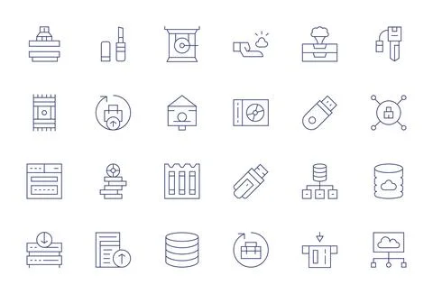 24 Pixel Optimized 128x128 Vector Icons for Digital Storage in elegant Thin.. Stock Illustration