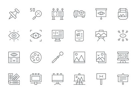 24 Pixel Optimized 64x64 Vector Icons for Visual in elegant Thin Line design Stock Illustration