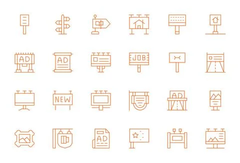 24 Pixel Optimized 64x64 Vector Icons for Billboard in elegant Thin Line desi Stock Illustration