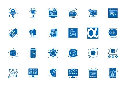 24 Pixel Optimized Filled Vector Icons designed for Algorithm Interface Illustrazione stock