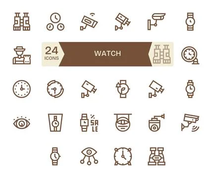 24 Pixel Optimized High Resolution Vector Icons for Watch in elegant Bold L.. Stock Illustration