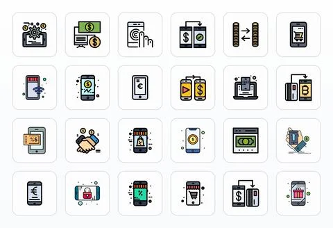 24 Pixel Optimized Retina Ready Vector Icons for Mobile Payment in elegant .. Stock Illustration