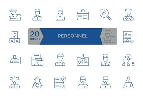 24 Pixel Optimized Thin Line Vector Icons from Personnel Collection Stock Illustration